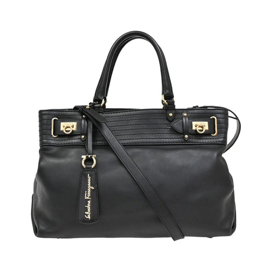 Salvatore Ferragamo Gancini Tote Leather, Black, Leather, Tote Bag