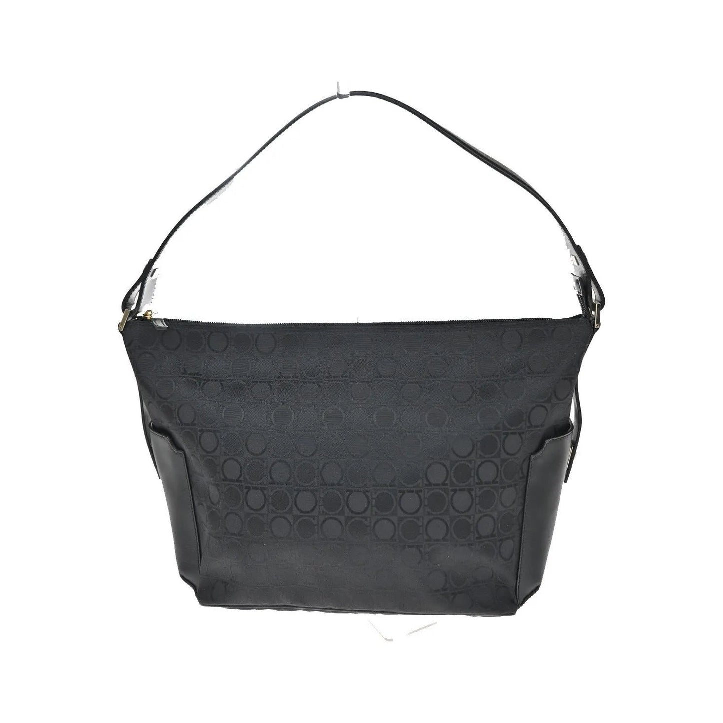 Salvatore Ferragamo Gancini Zip Canvas, Black, Canvas, Shoulder Bag