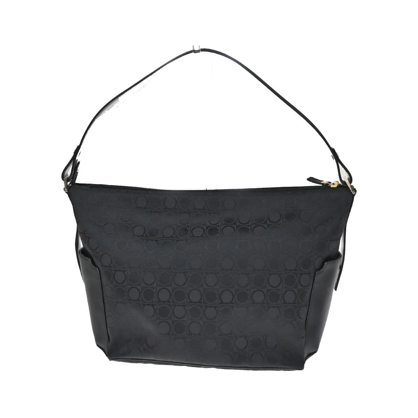 Salvatore Ferragamo Gancini Zip Canvas, Black, Canvas, Shoulder Bag