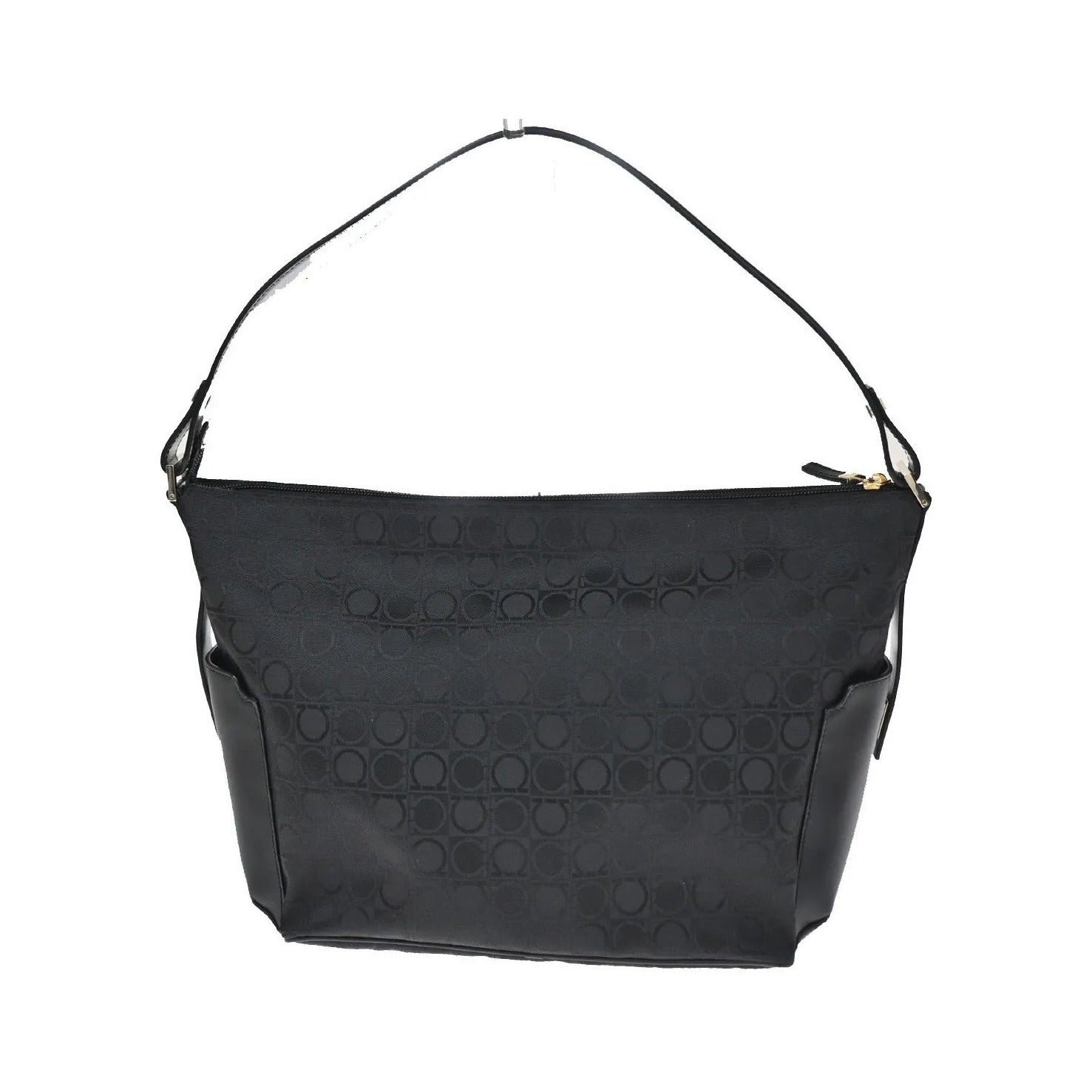 Salvatore Ferragamo Gancini Zip Canvas, Black, Canvas, Shoulder Bag