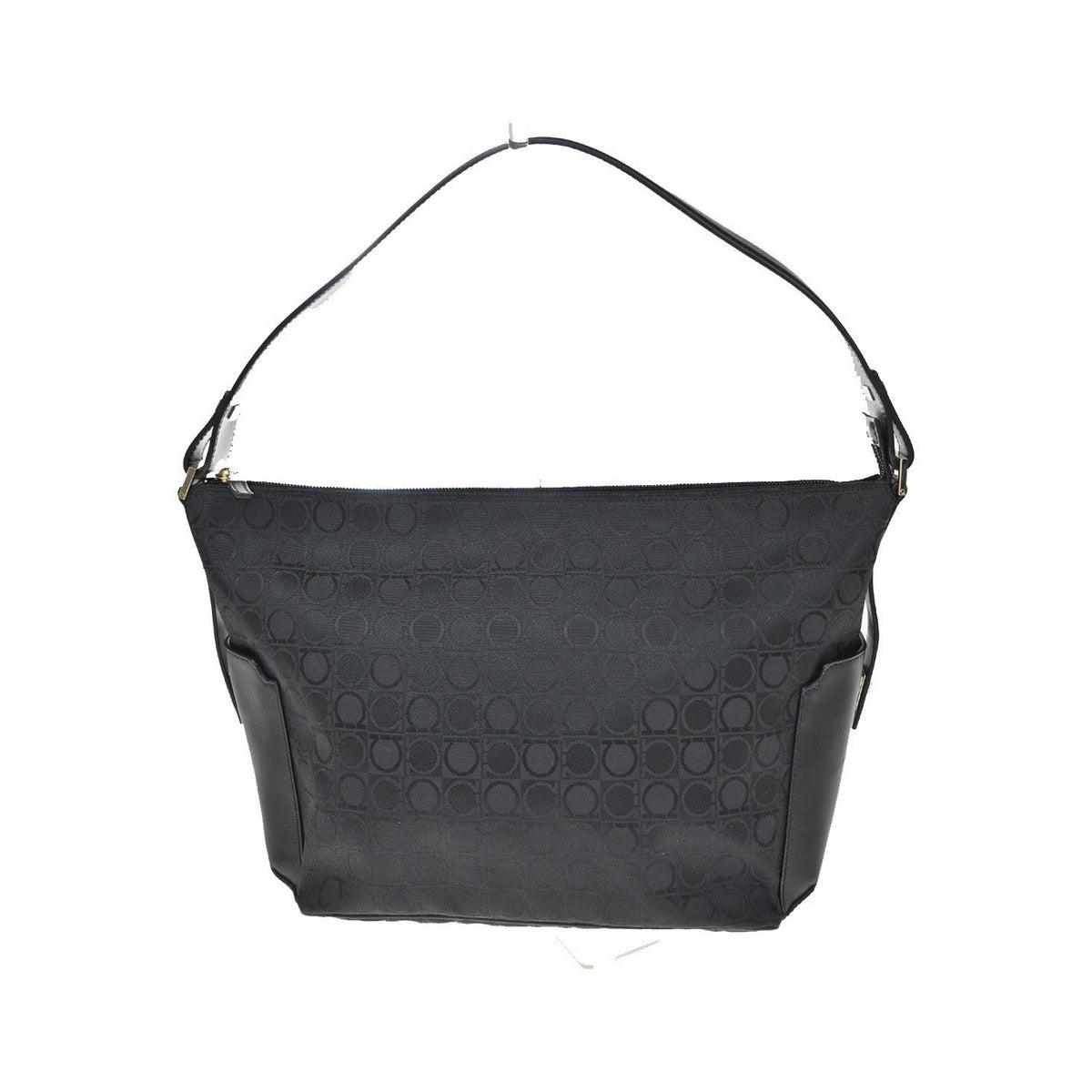 Salvatore Ferragamo Gancini Zip Leather, Black, Canvas, Tote Bag