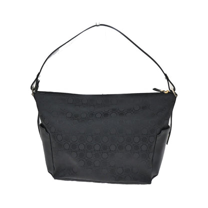 Salvatore Ferragamo Gancini Zip Leather, Black, Canvas, Tote Bag