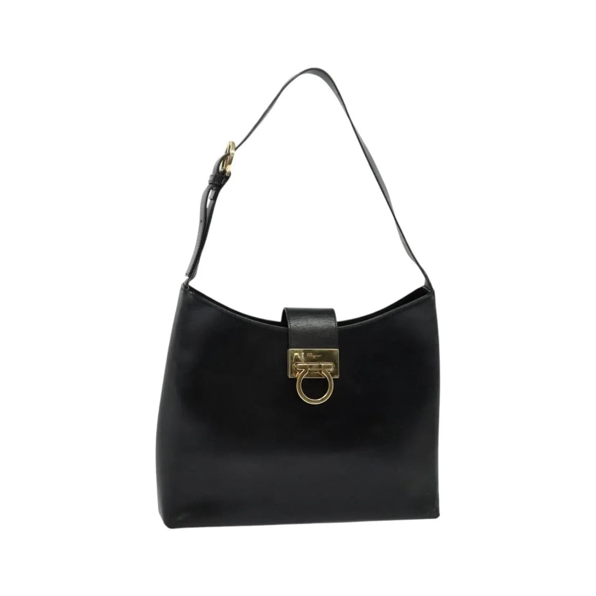 Salvatore Ferragamo Gancio Flap Hobo Leather, Black, Leather, Shoulder Bag