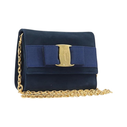Salvatore Ferragamo Ginny Chain Waist Suede, Navy, Suede, Handbag