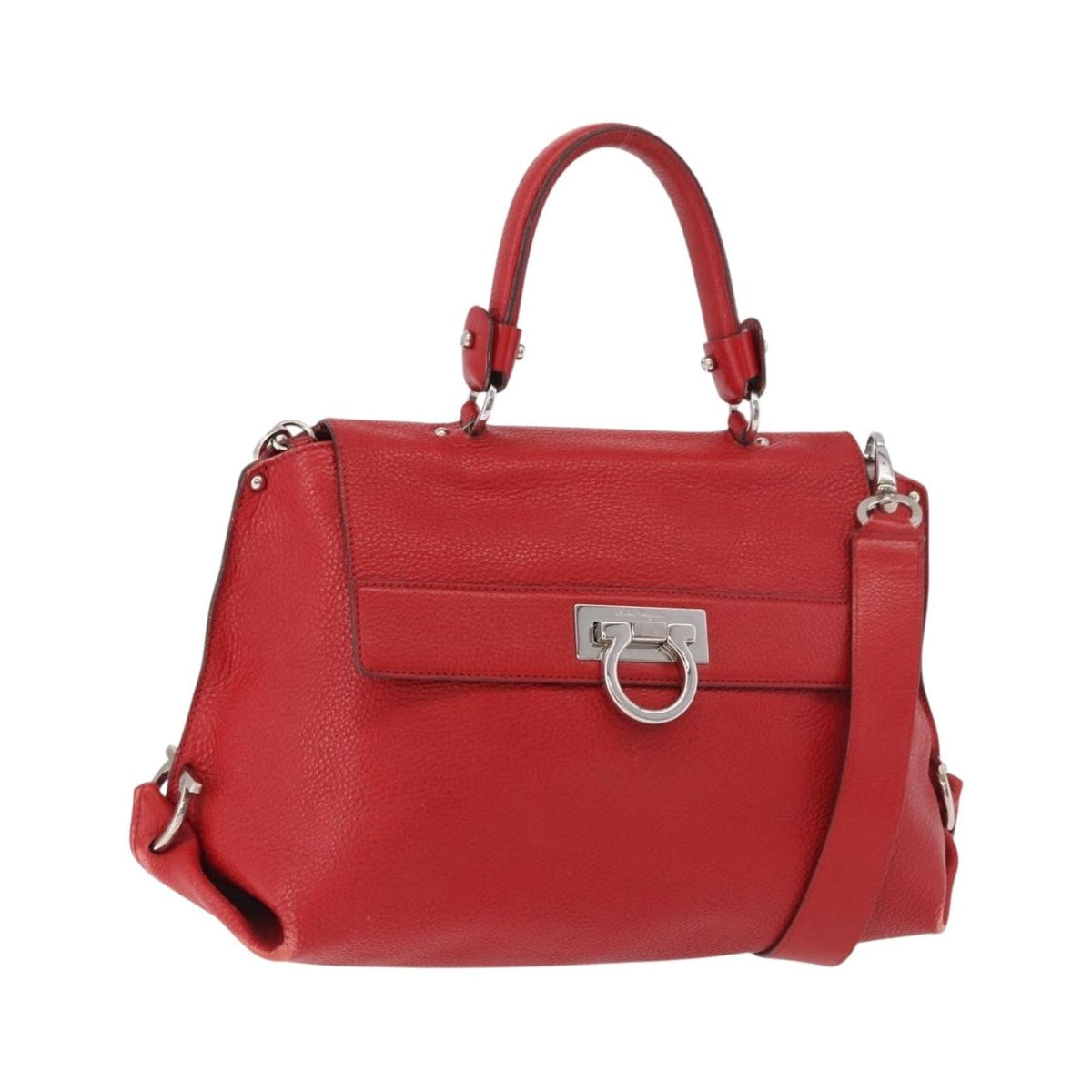 Salvatore Ferragamo Sofia Satchel Grainy Leather, Red, Leather, Handbag