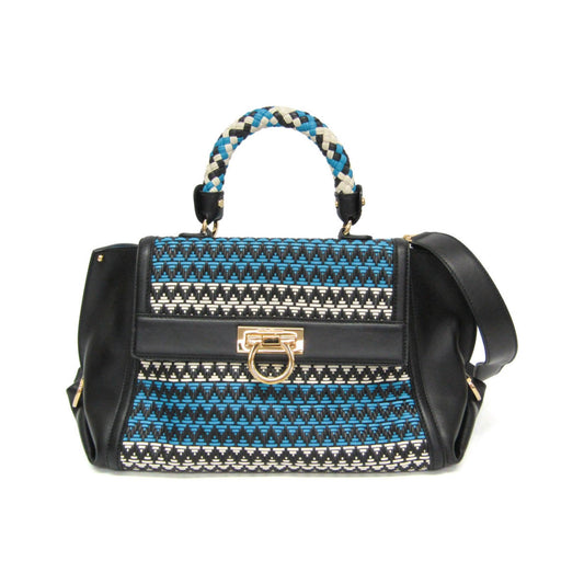 Salvatore Ferragamo Sofia Satchel Multicolor Woven Leather, Multicolour, Leather, Handbag