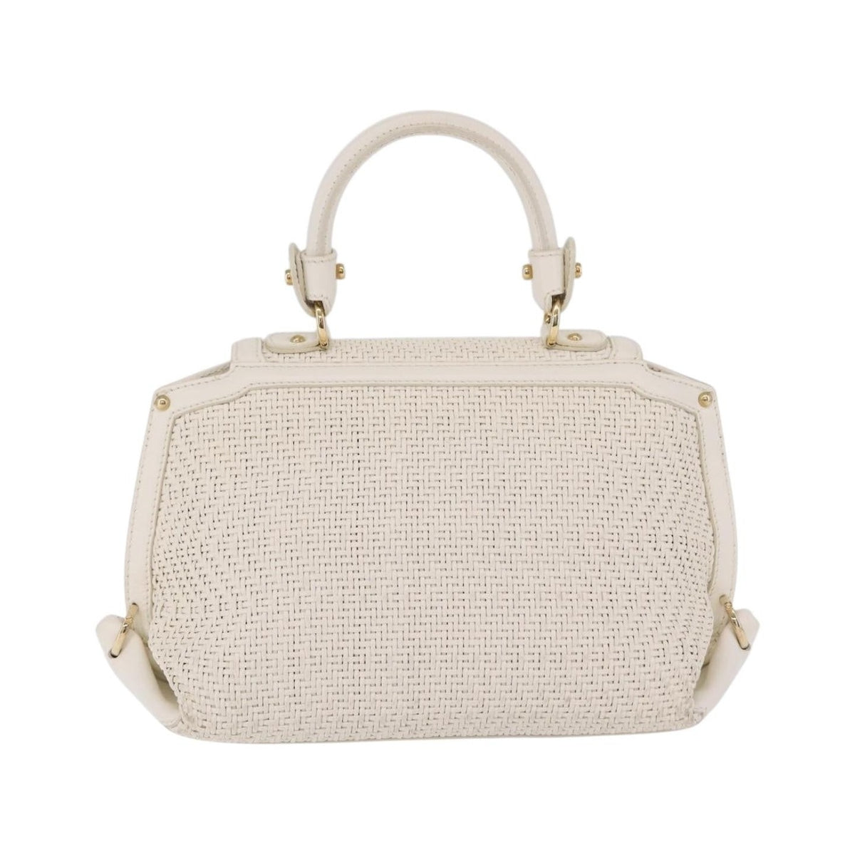 Salvatore Ferragamo Sofia Satchel Woven Leather, White, Leather, Handbag