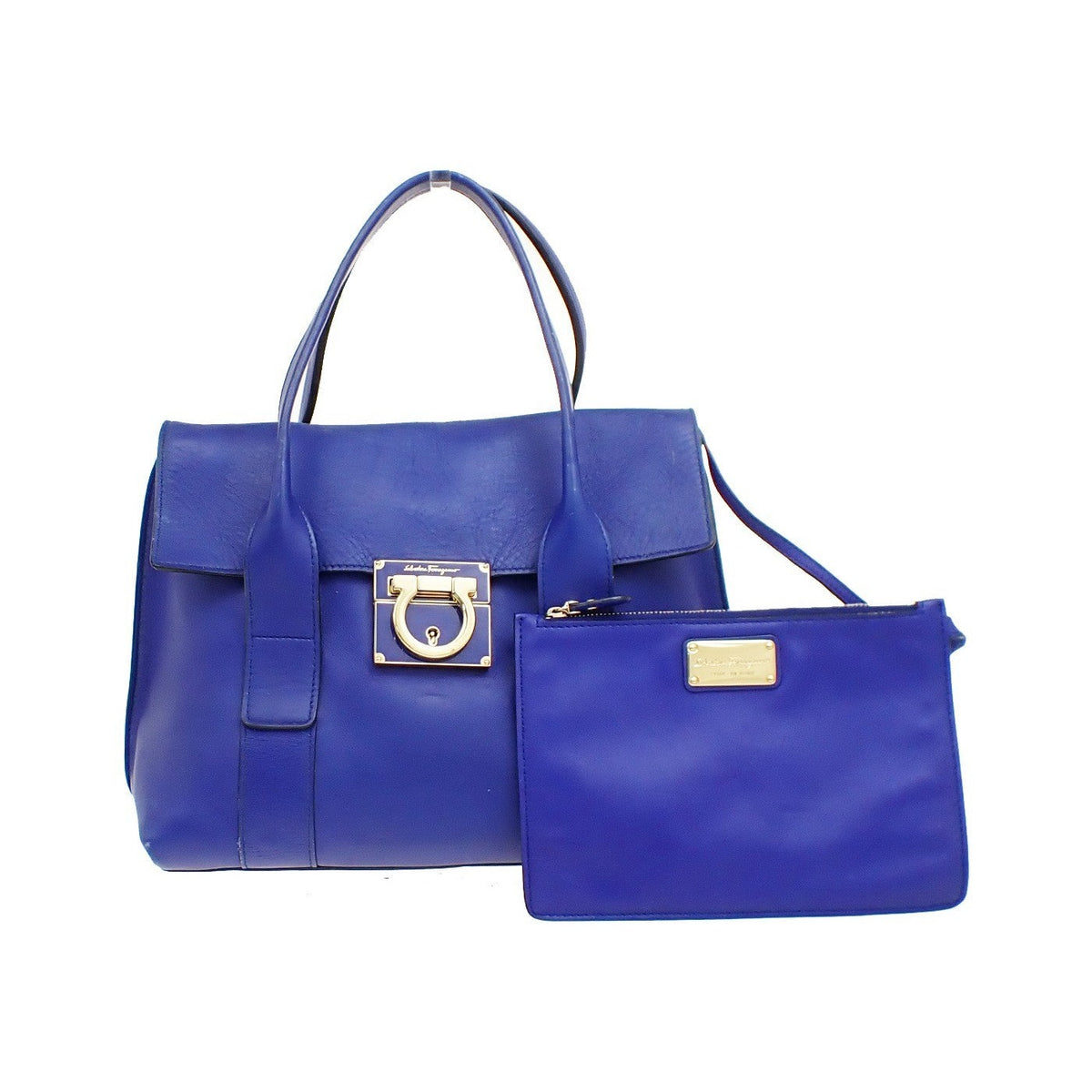 Salvatore Ferragamo Sookie Satchel Leather, Blue, Leather, Handbag