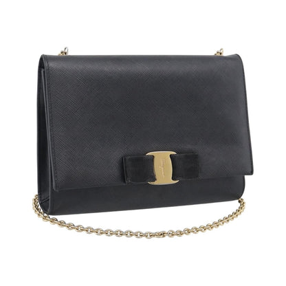 Salvatore Ferragamo Vala Chain Leather, Black, Leather, Shoulder Bag