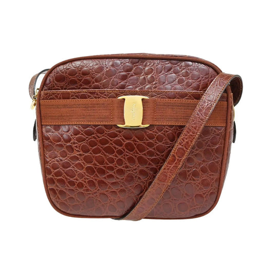 Salvatore Ferragamo Vala Leather, Brown, Leather, Shoulder Bag