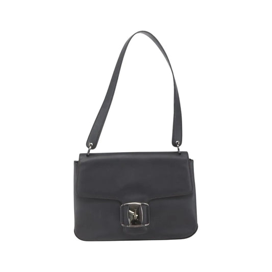 Salvatore Ferragamo Vala Leather, Black, Leather, Shoulder Bag