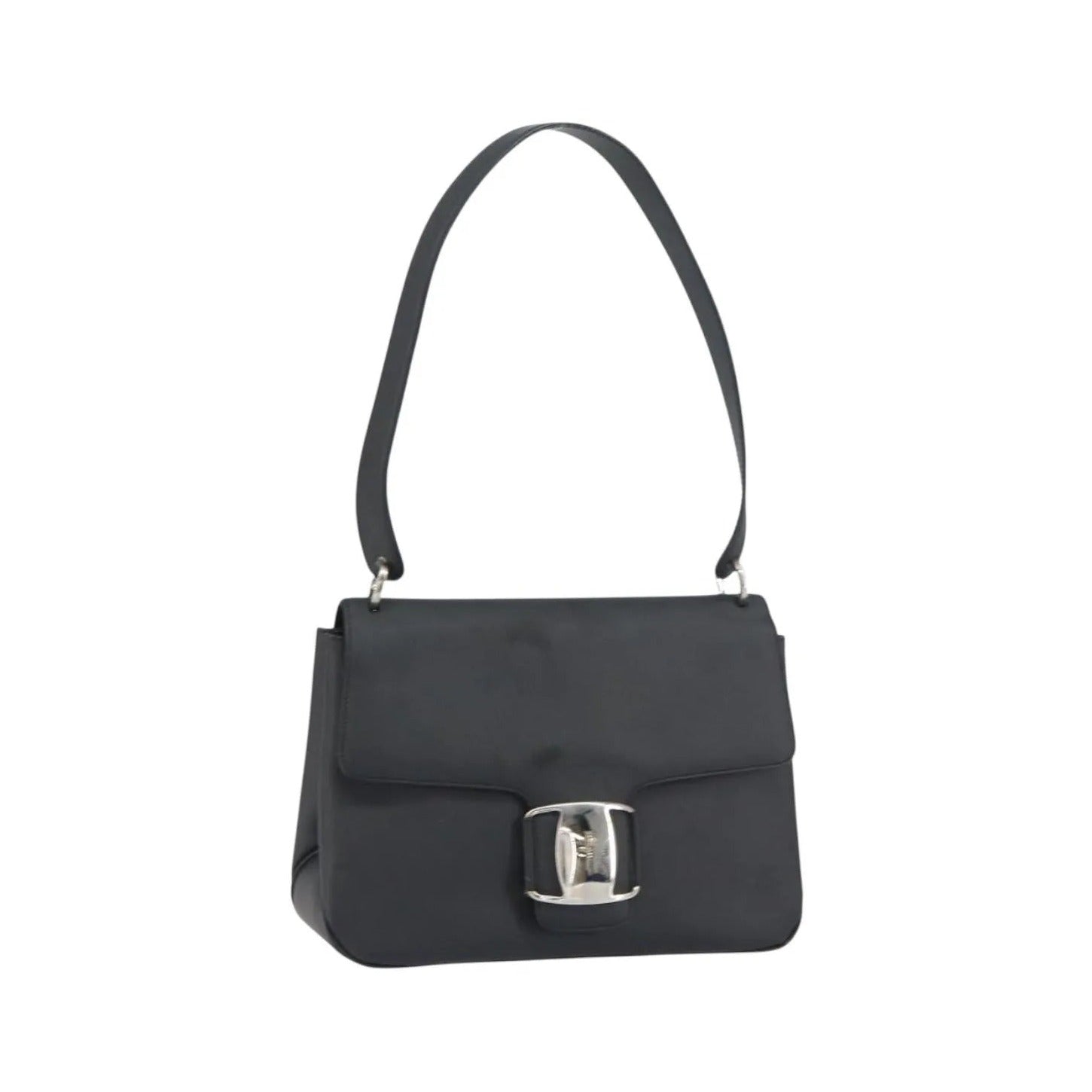 Salvatore Ferragamo Vala Leather, Black, Patent Leather, Shoulder Bag