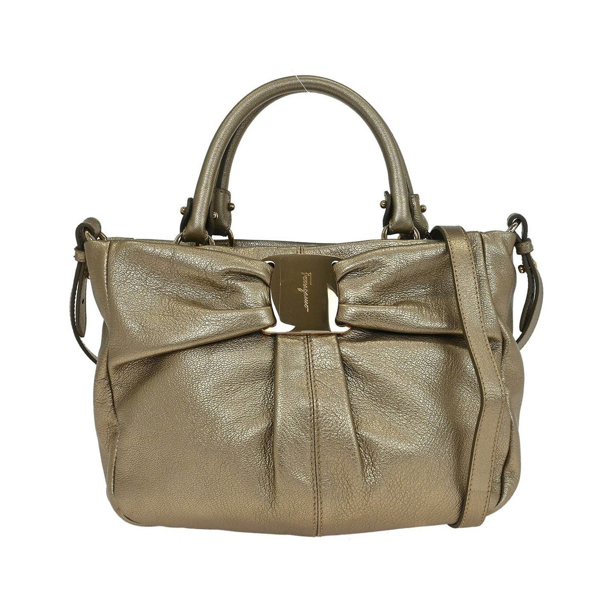 Salvatore Ferragamo Vala Leather, Gold, Leather, Handbag