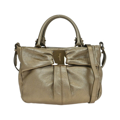 Salvatore Ferragamo Vala Leather, Gold, Leather, Handbag