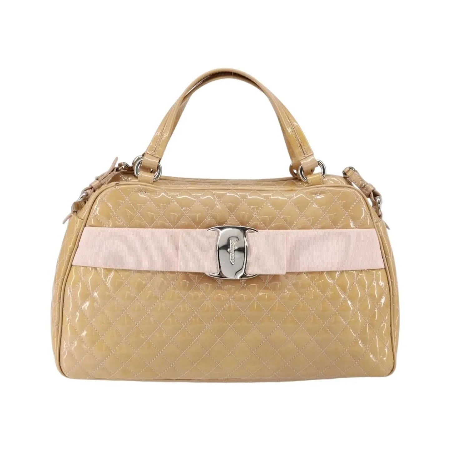Salvatore Ferragamo Vala Patent leather, Beige, Patent Leather, Handbag