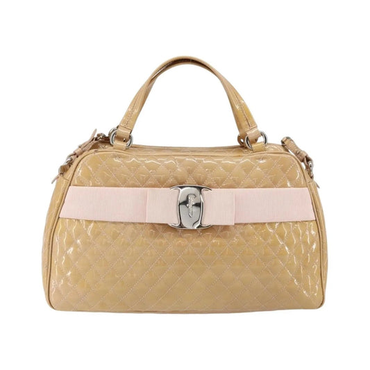Salvatore Ferragamo Vala Patent leather, Beige, Patent Leather, Handbag