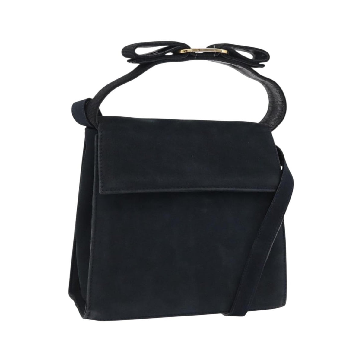 Salvatore Ferragamo Vala Suede, Navy, Suede, Shoulder Bag