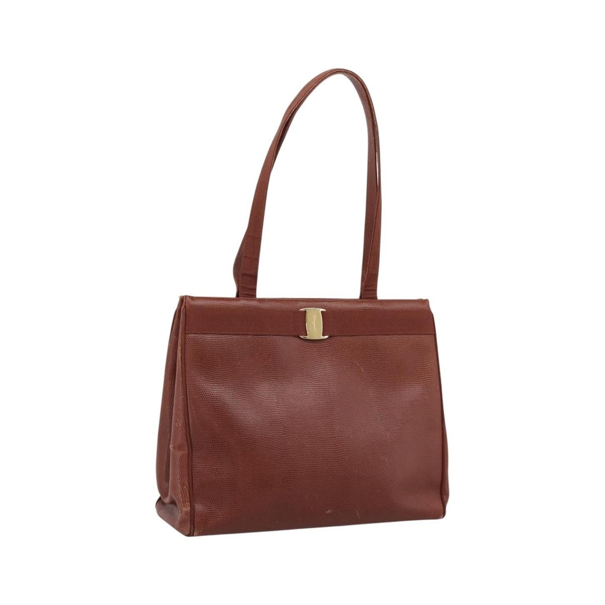 Salvatore Ferragamo Vala tote Embossed Leather, Brown, Leather, Tote Bag