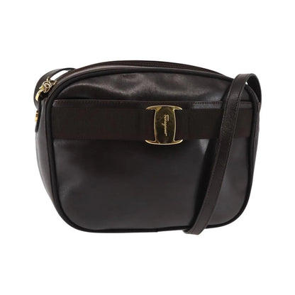 Salvatore Ferragamo Vara Bow camera Leather, Brown, Leather, Shoulder Bag