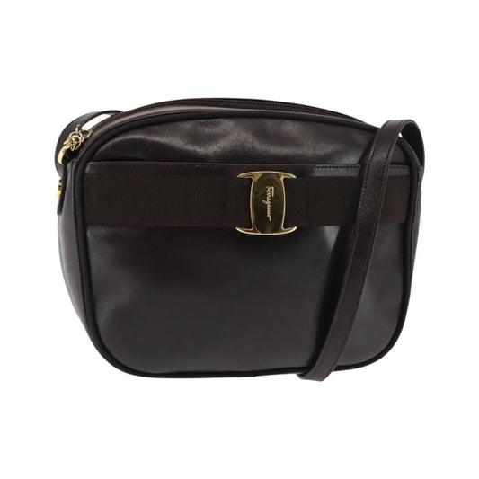 Salvatore Ferragamo Vara Bow camera Leather, Brown, Leather, Shoulder Bag