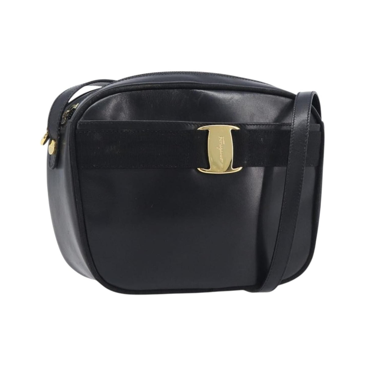 Salvatore Ferragamo Vara Bow Camera Leather, Black, Leather, Shoulder Bag