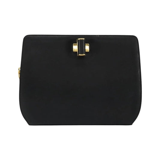 Salvatore Ferragamo Vintage Chain Leather, Black, Leather, Shoulder Bag