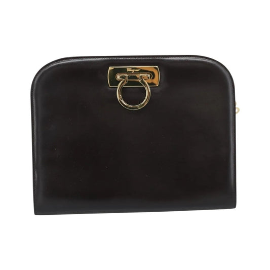 Salvatore Ferragamo Vintage Gancini Chain Leather, Brown, Leather, Shoulder Bag