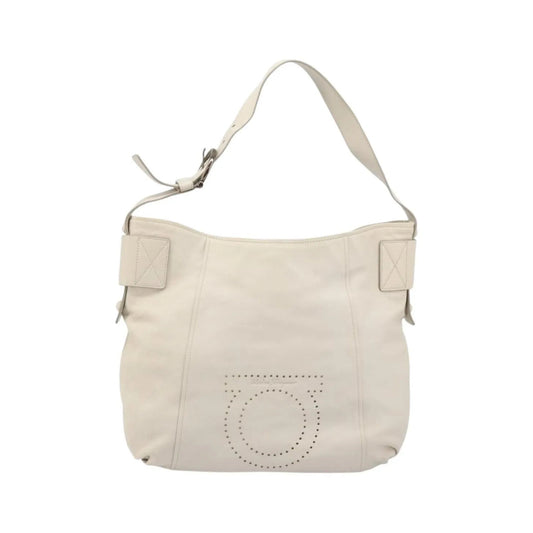 Salvatore Ferragamo Vintage Gancini Hobo Leather, White, Leather, Shoulder Bag