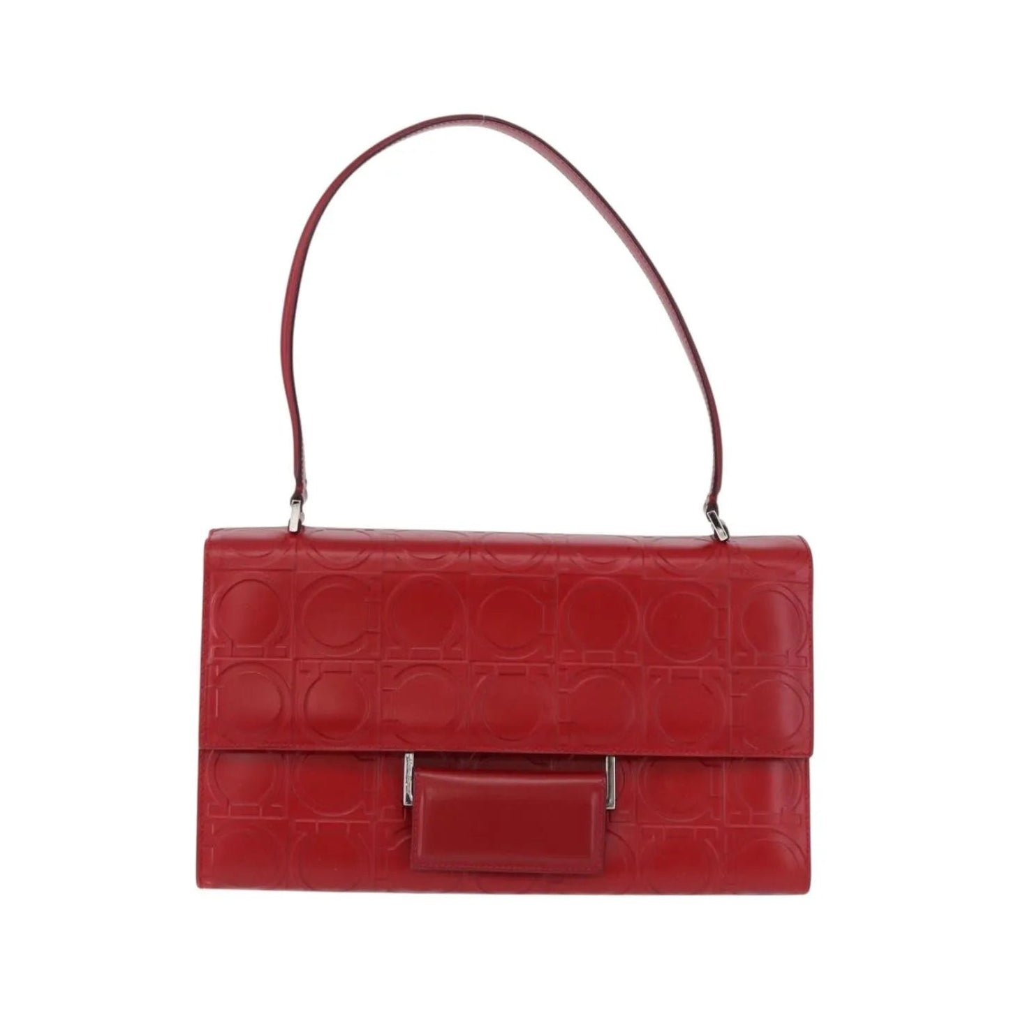 Salvatore Ferragamo Vintage Gancini Top Handle Embossed Leather, Red, Leather, Handbag