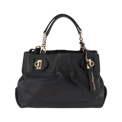 Salvatore Ferragamo W Chain Tote Leather, Black, Leather, Handbag