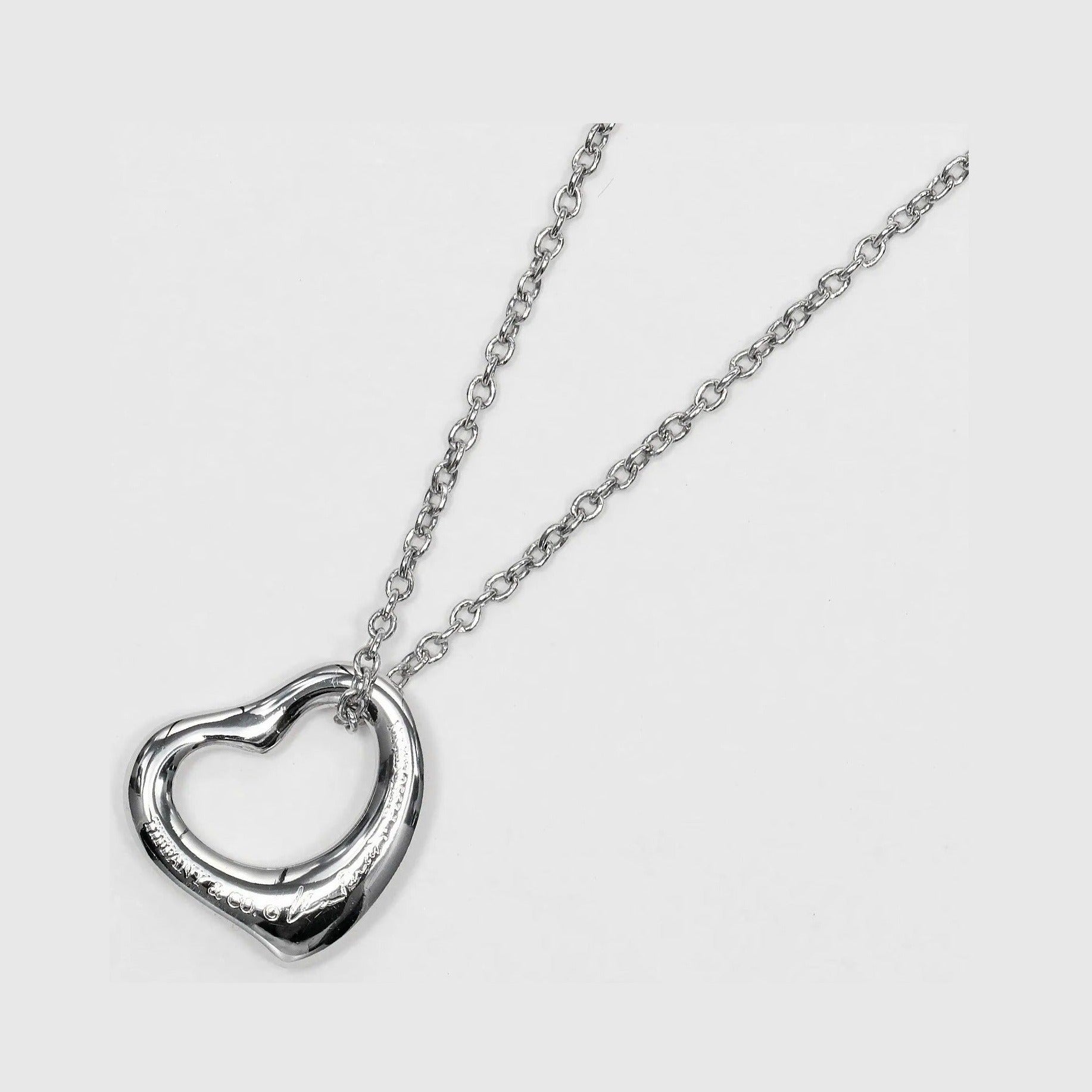 Tiffany & Co. Elsa Peretti Open Heart Pendant Platinum, Silver, Platinum, Necklace