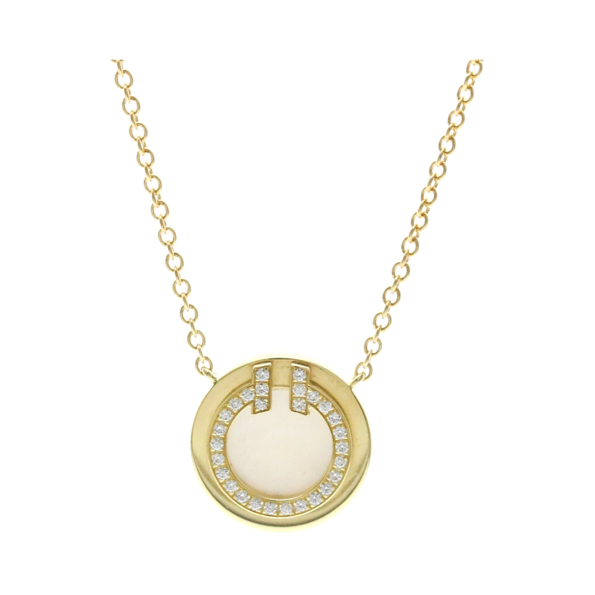 Tiffany & Co. T Circle Pendant 18K Yellow Gold with Diamonds and Mother of Pearl, Gold, Yellow Gold, Necklace