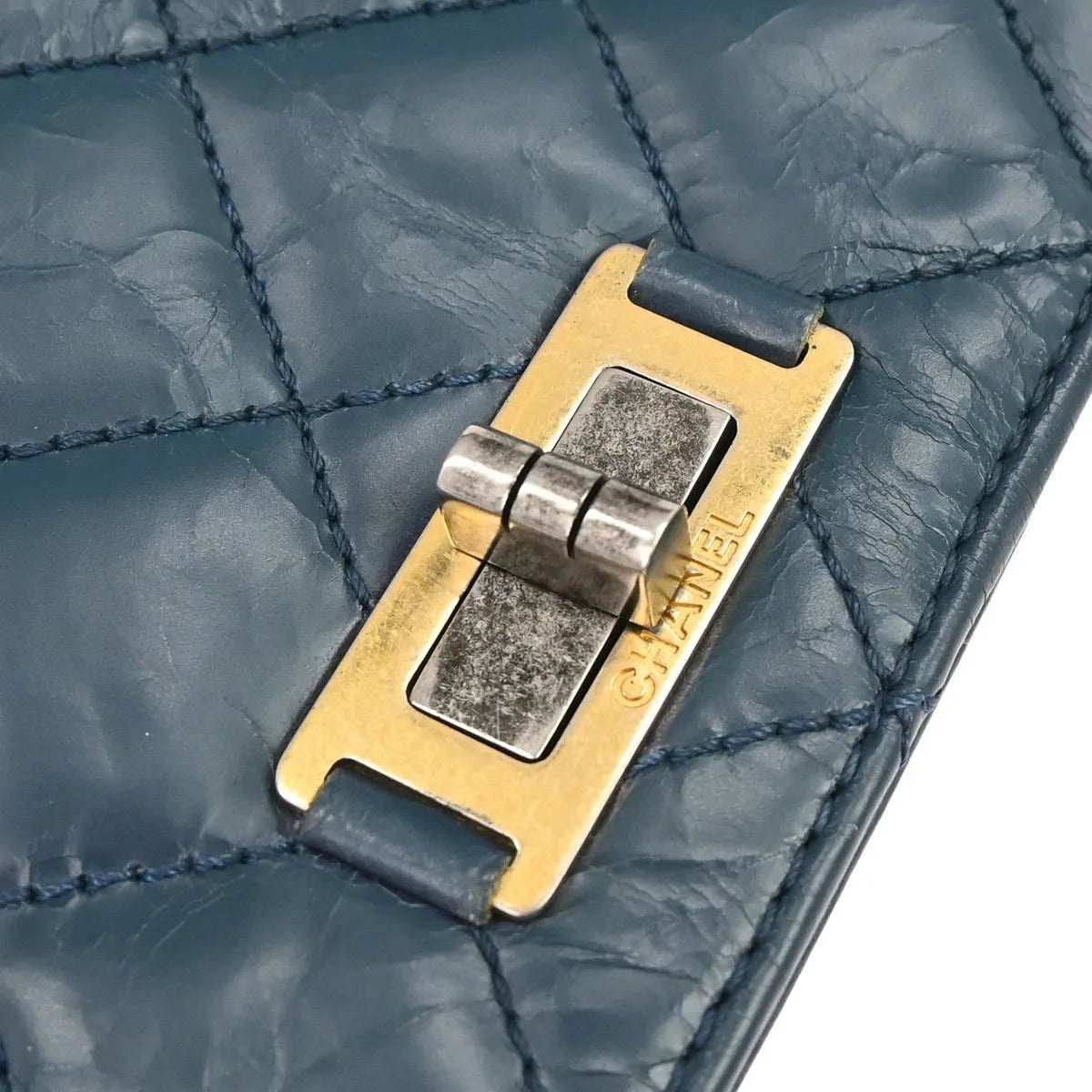 Chanel Rita Top Handle Flap Quilted Aged Calfskin, Blue, Leather, Shoulder Bag