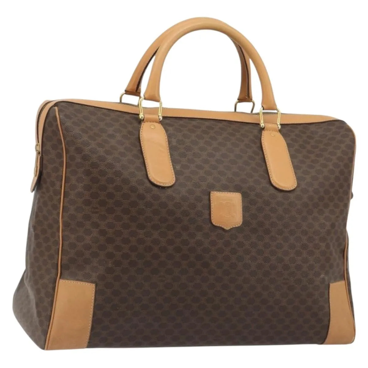 Celine boston Macadam Canvas, Brown, PVC, Travel Bag