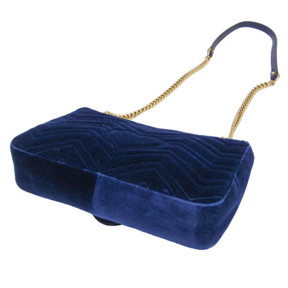 Gucci GG Marmont Flap Embroidered Matelasse Velvet, Blue, Velvet, Shoulder Bag