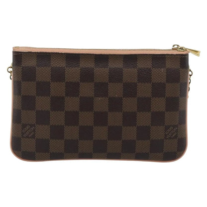 Louis Vuitton Double Zip Pochette Damier, Brown, Canvas, Clutch