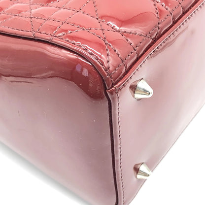 Christian Dior Vintage Lady Dior Cannage Quilt Patent, Burgundy, Patent Leather, Handbag