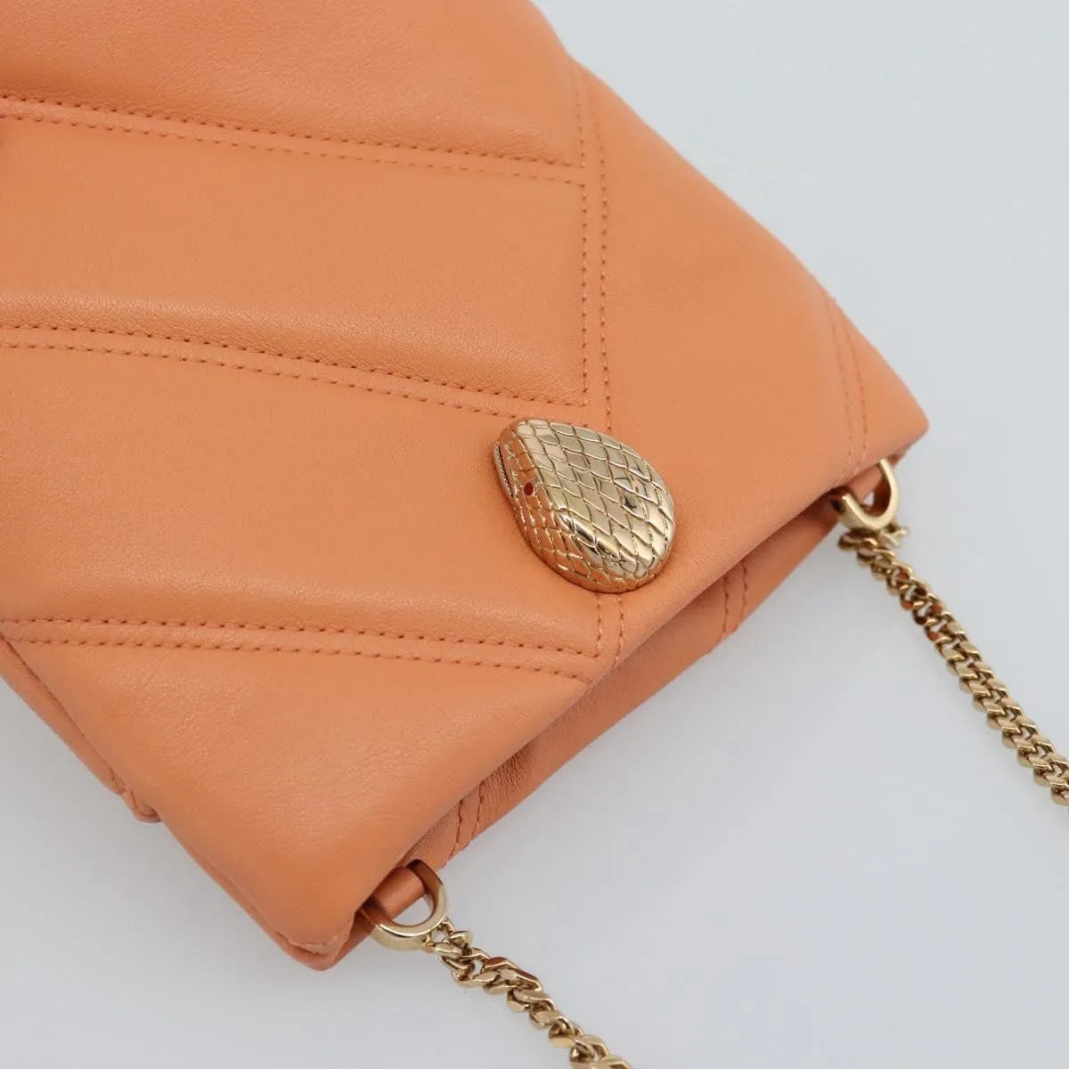 Bvlgari Serpenti Cabochon Phone Holder on Chain Diagonal Quilted Leather, Orange, Leather, Clutch
