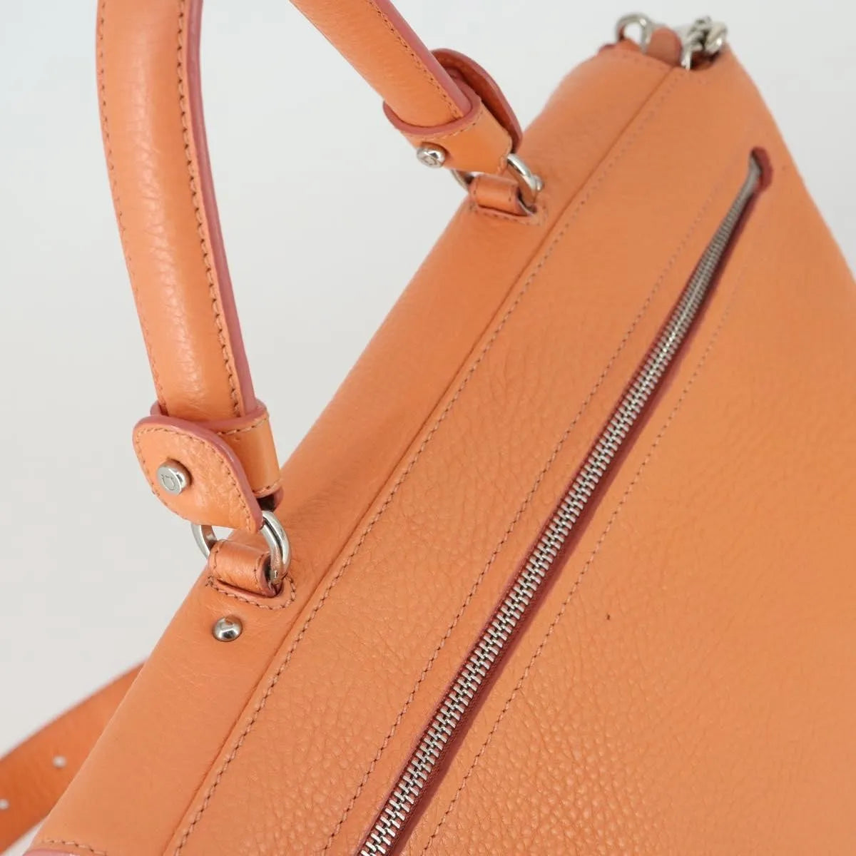 Salvatore Ferragamo Sofia Satchel Grainy Leather, Orange, Leather, Handbag