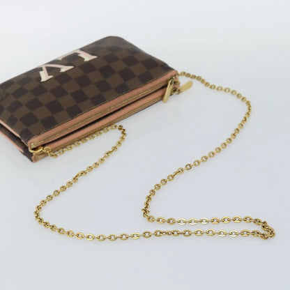Louis Vuitton Double Zip Pochette Damier, Brown, Canvas, Clutch