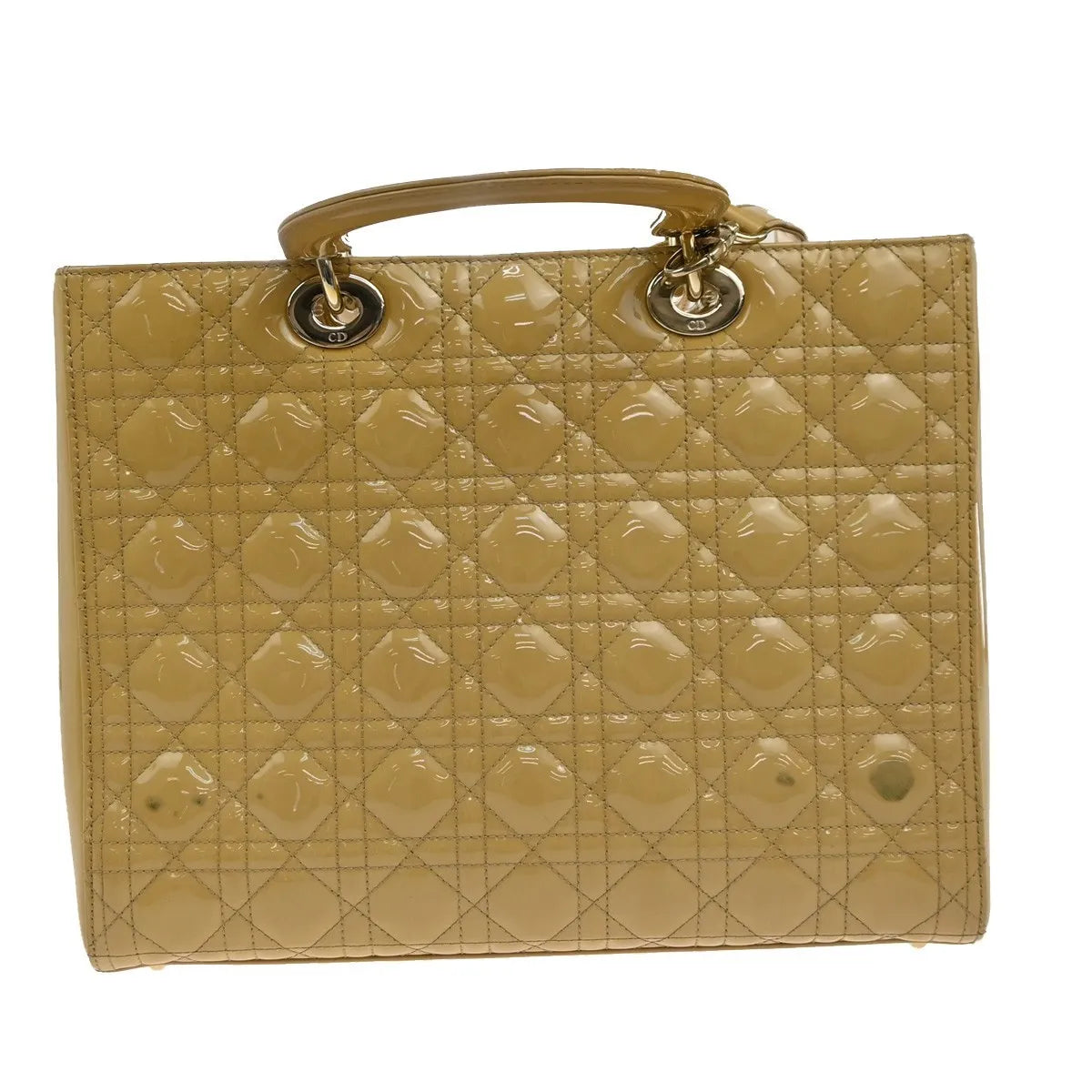 Christian Dior Lady Dior Cannage Quilt Patent, Yellow, Patent Leather, Handbag
