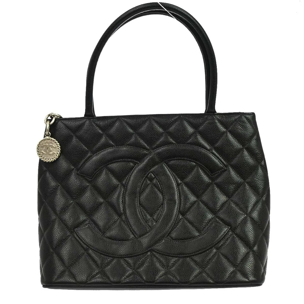 Chanel Medallion Tote Quilted Caviar, Black, Leather, Tote Bag