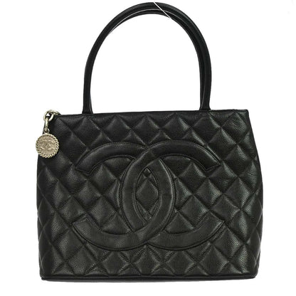 Chanel Medallion Tote Quilted Caviar, Black, Leather, Tote Bag