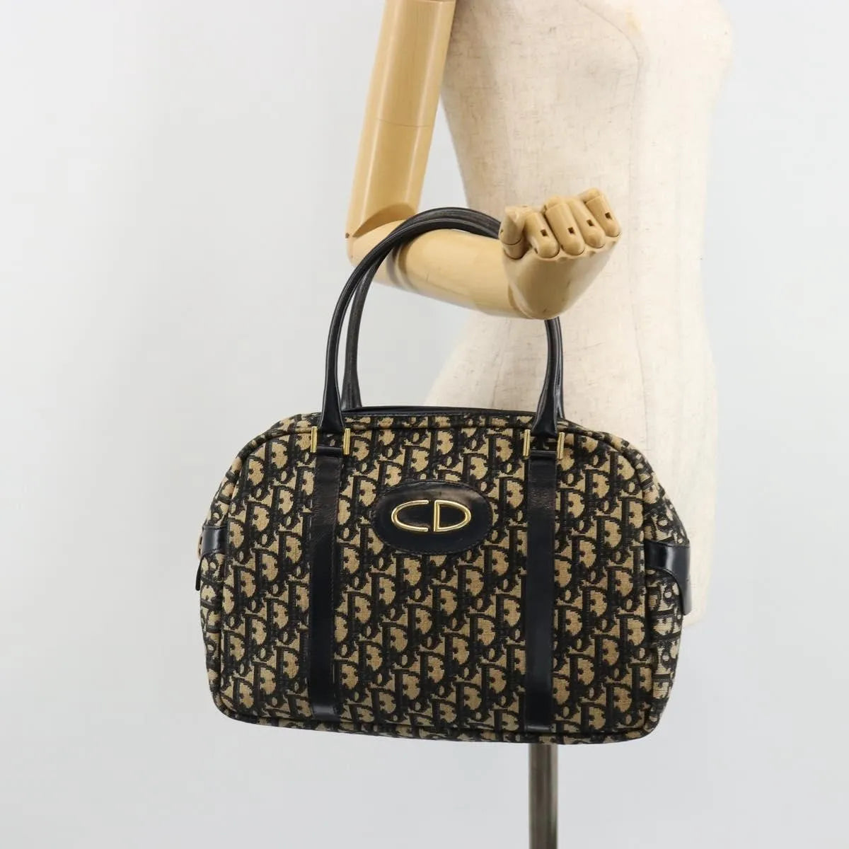Christian Dior Vintage Trotter Boston Diorissimo Canvas, Navy, Canvas, Handbag