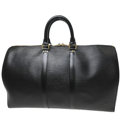 Louis Vuitton Keepall Epi, Black, Leather, Travel Bag