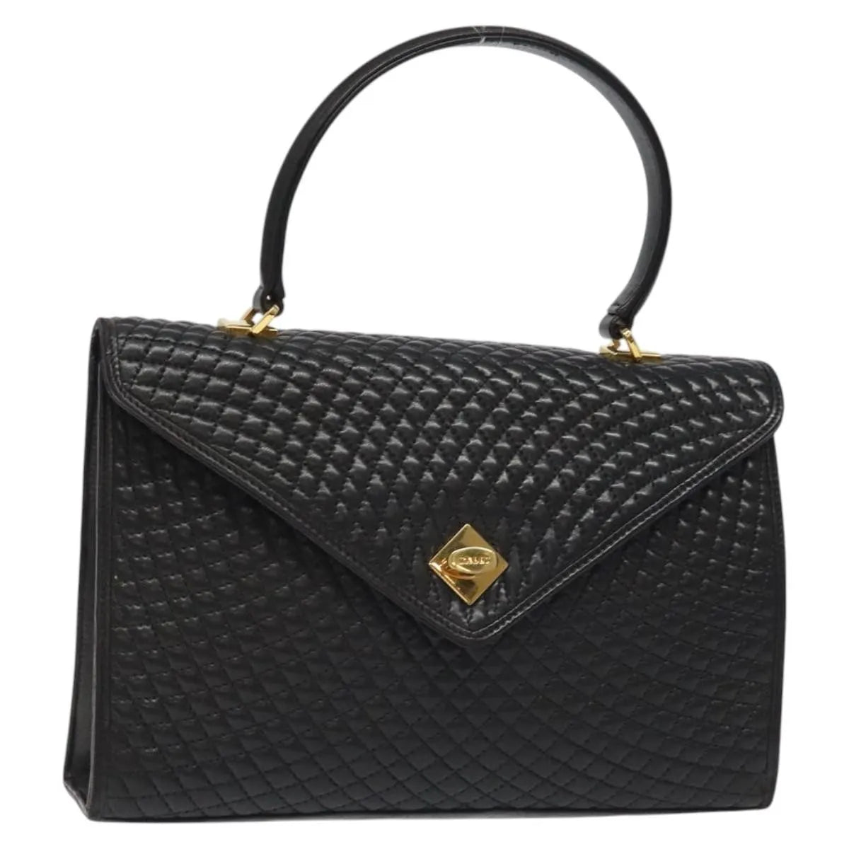 Bally Vintage Quilted Leather, Black, Leather, Handbag