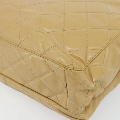 Chanel Vintage Front Pocket Leather, Beige, Patent Leather, Shoulder Bag