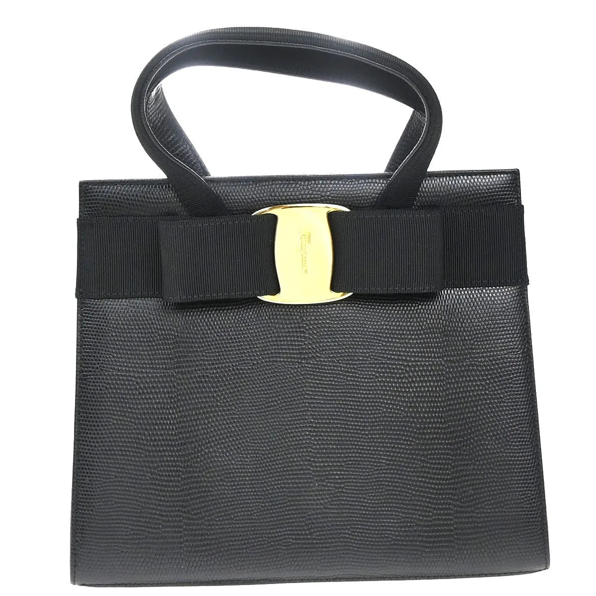 Salvatore Ferragamo Convertible Vara Bow Tote Lizard Embossed Leather, Black, Leather, Handbag