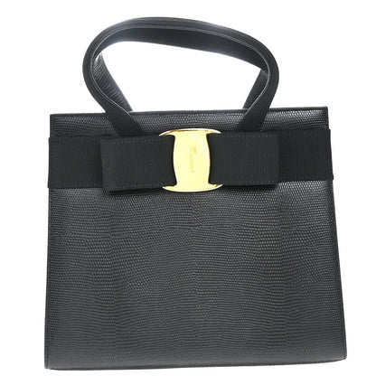Salvatore Ferragamo Convertible Vara Bow Tote Lizard Embossed Leather, Black, Leather, Handbag