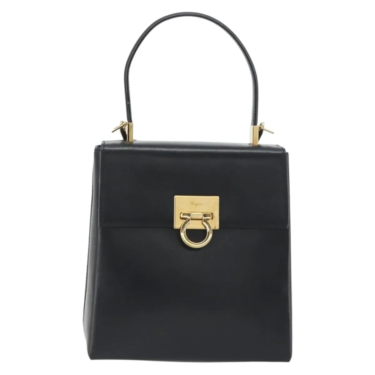 Salvatore Ferragamo Gancini Convertible Top Handle Leather, Black, Leather, Handbag